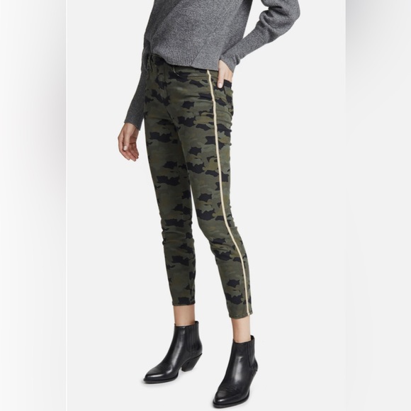 L’AGENCE Margot Stretch Denim Camo Jeans With Gold Side Stripe, New - Picture 7 of 15